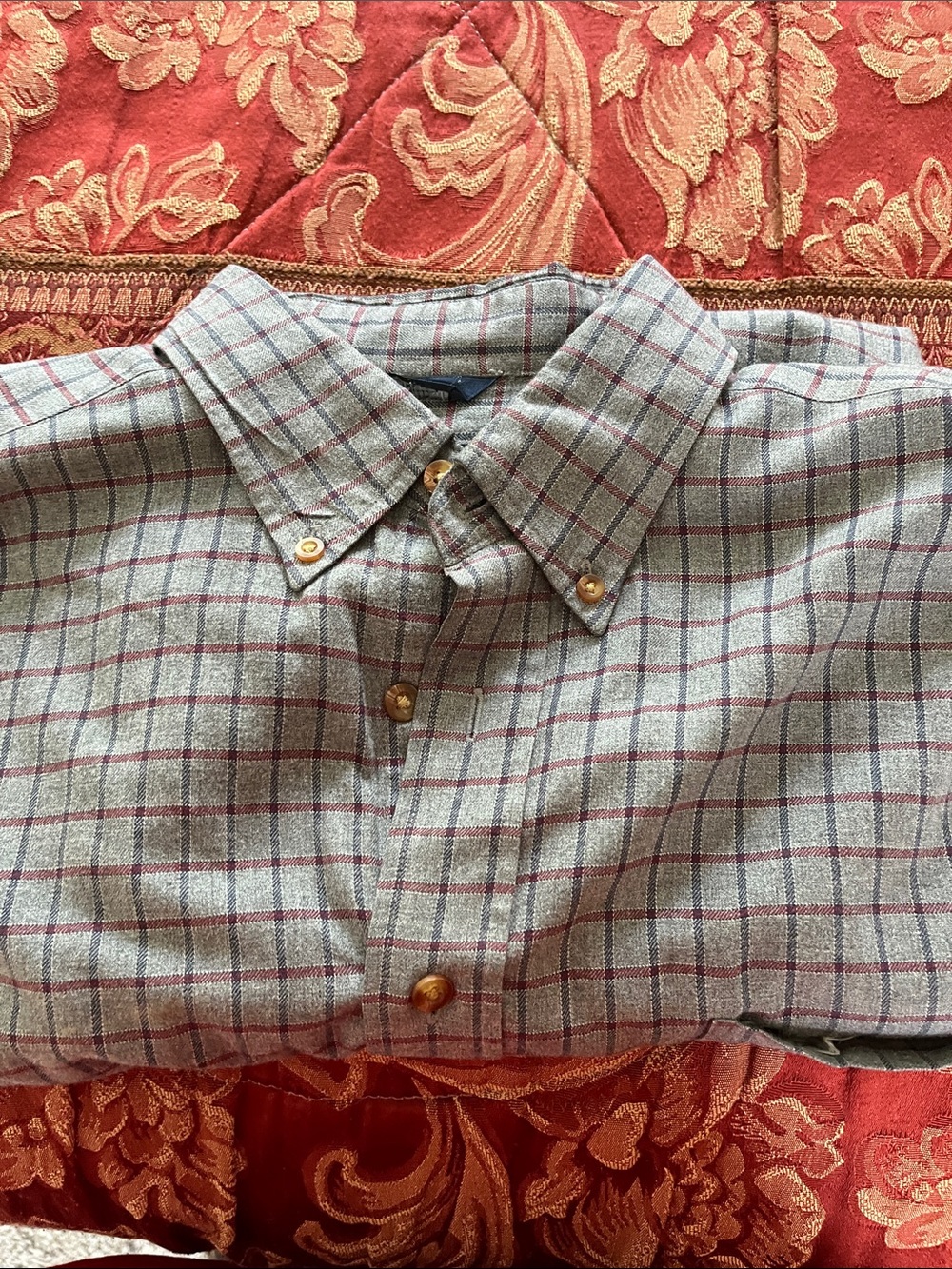 Men's Gray Plaid Button-Down Shirt - Long Sleeve Casual - Picture 9 of 9